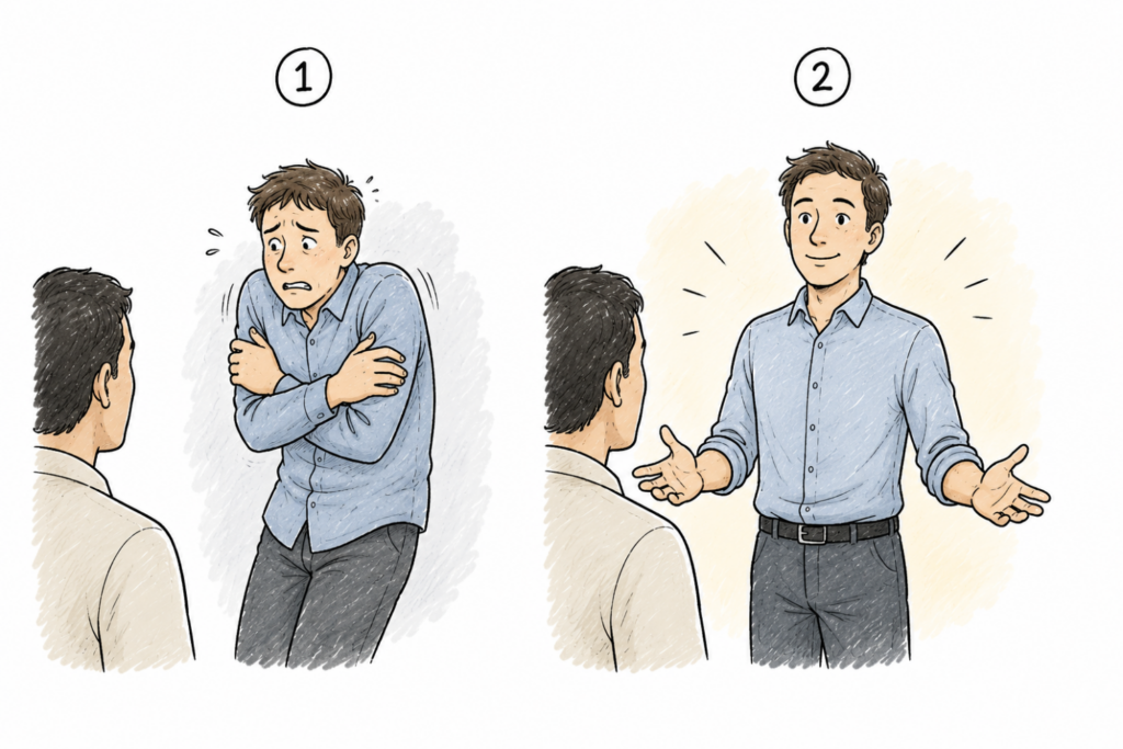 A frightened person vs. a self-confident person - Created using ChatGPT
